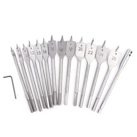 15pcs Carbon Steel Hex Shank Spade Flat Wood Drill Bit Set 6‑25mm for Wood Drilling Power Tools