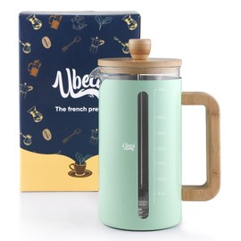 Ubeca French Press Coffee Maker - 34 oz large Coffee Press with Bamboo Wood Handle, mint green, Heat Resistant Thick Borosilicate Glass carafe, 2 Layer Filter, Stainless Steel Long-lasting easy to use