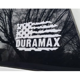 American Flag Duramax Decals 6.6L Diesel Truck Window Stickers Fits Silverado Sierra 2500 3500 Select Size/Color: (Gloss White, 5" Tall x 9" Wide)