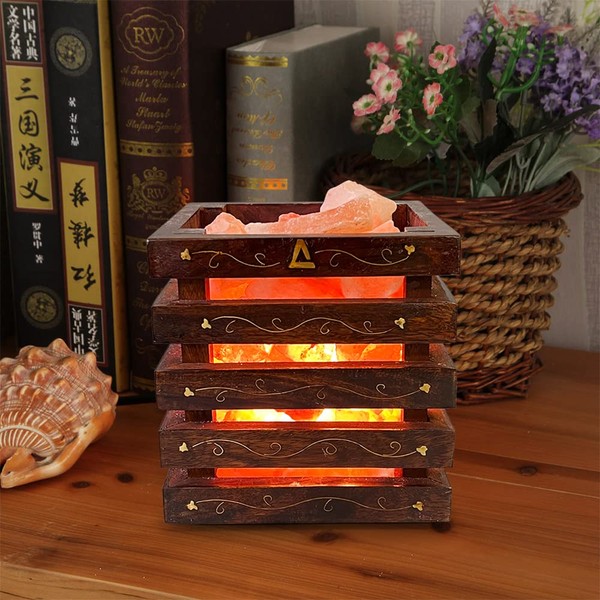 NatureBoost Himalayan Salt Lamp(Wooden Basket with Natural Chunks), Dimmable, Classic