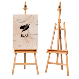 DJAR Art Easel Stand for Painting, Solid Beech Wood Adjustable Large Studio Floor Easel with Storage Tray for Adults Students, Hold Canvas up to 49", Natural