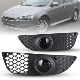 Front Bumper Fog Driving Light Assembly OEM Replacement Series for 2007-2014 Mitsubishi Lancer (not fit EVO & Ralliart models) 2PCS with Switch/Wiring Kit AUTOWIKI - Smoke Lens