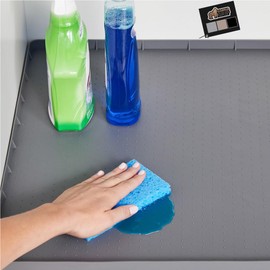 Gorilla Grip Waterproof Silicone Under Sink Mat with Raised Lip for Kitchen and Bathroom, 31 x 22 in, Cabinet Shelf Liner Stay in Place Mats Dishwasher Safe Drawer Liner, Organizer Tray, Gray
