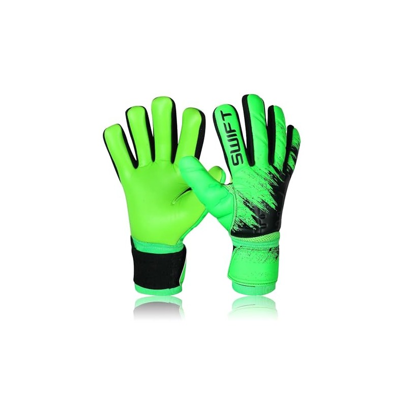 SWIFT WEAR Football Goalkeeper Gloves, Green and Black, Super Grip