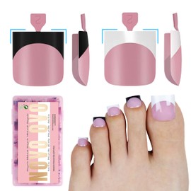 Black and White Mix Color French Tip Toe Nail Tips Press on, Sharp Square Pre-Designed Soft Gel False Toenail Extension, Long/Medium Wide Fake Toenails, Full Cover Acrylic for DIY 15 Sizes 240 pcs