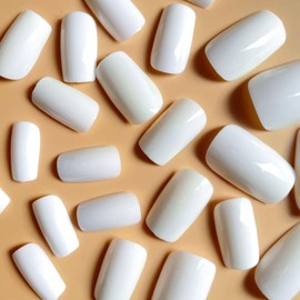 Lifextol Square Press on Nails Short Fake Nails Press on with Adhesive Tabs, White Nails Stick on Nails Press ons for Women and Girls, White Press on Nails