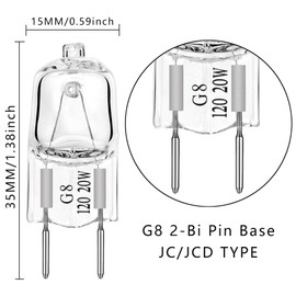 AHEVO G8 Light Bulbs 20Watt 120Volt Halogen Light Bulb G8 Base Bi-Pin Shorter 20W T4 JCD Warm White Microwave Light Bulbs Replacements(6 Pack)