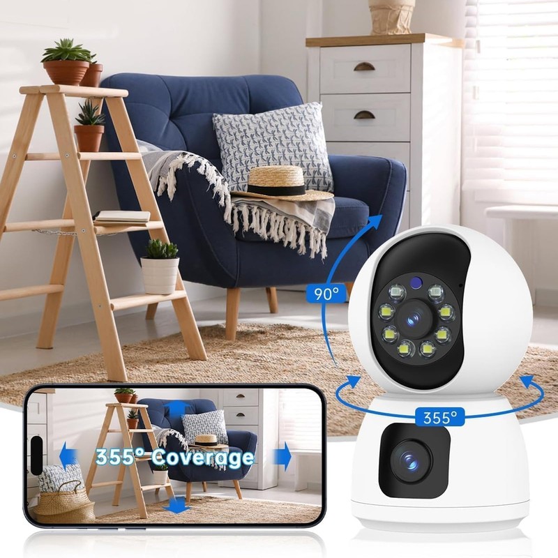 Denash Dual Lens Security Camera, 1080P HD Wireless with 355°