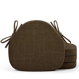 Shinnwa Dining Chair Cushions Set of 4, High-Resilience Foam Windsor Seat Pads, Kitchen Chair Cushions with Ties & Textured Cover, 4 Pack, 16.5 x 15.5 x 2, Dark Brown