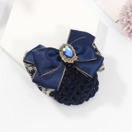 Merdia Bowknot Hair Bows for Women | Hair Nets for Buns | Created Crystal With Lace Hair Ribbon | Hair Clips Barrettes | Snoods for Women Hair | Bun Clips for Hair | Lace Bow Hair Bun Cover | Blue
