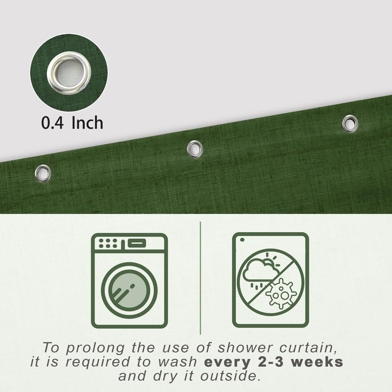 KOUFALL Olive Green Waterproof Linen Fabric Shower Curtain for Bathroom