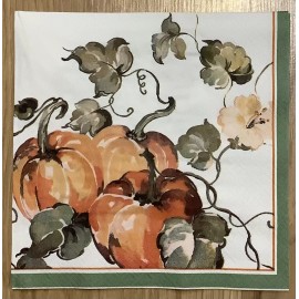 TWO Pumpkins Vine Fall Leaf Leaves Paper Napkins Decoupage Thanksgiving Autumn