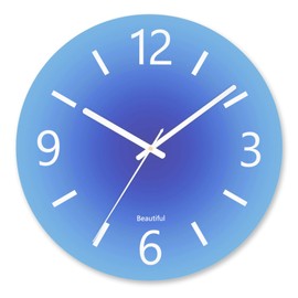 SUKYING Tempered Glass Large Wall Clock, Modern Round Decorative Clock for Kitchen/Bathroom/Living Room, 14 Inch Simple Style Battery Operated Analog Outdoor Clock for Patio, Porch, Pool Area - Blue