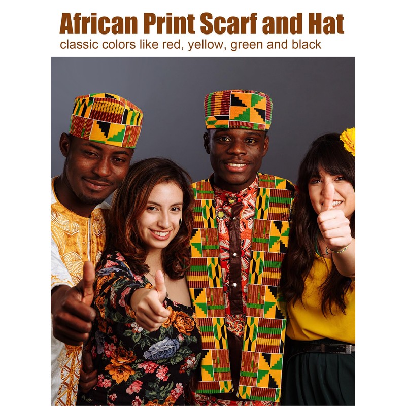 2 Pcs African Hats Kente Scarf Sets African Turban Dashiki
