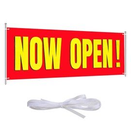 Large Now Open Banner, 3x8 ft Polyester Now Open Signs Lawn Sign, Single-Sided Outdoor Indoor Signs with Rope Metal Grommets for Business Hanging (Open Banner)
