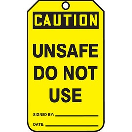 Accuform MDT671CTM Accuform PF-Cardstock Jumbo Tag, Legend "Caution Unsafe Do Not Use", 8-1/2" Length x 3-7/8" Width x 0.010" Thickness, Black On Yellow (Pack of 5)