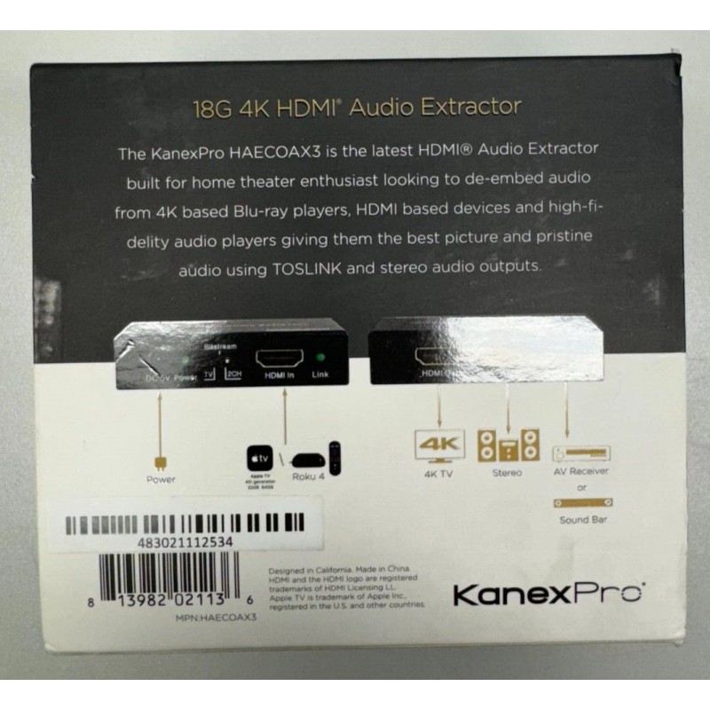 KanexPro HAECOAX3 18G 4K HDMI Audio Extractor NEW