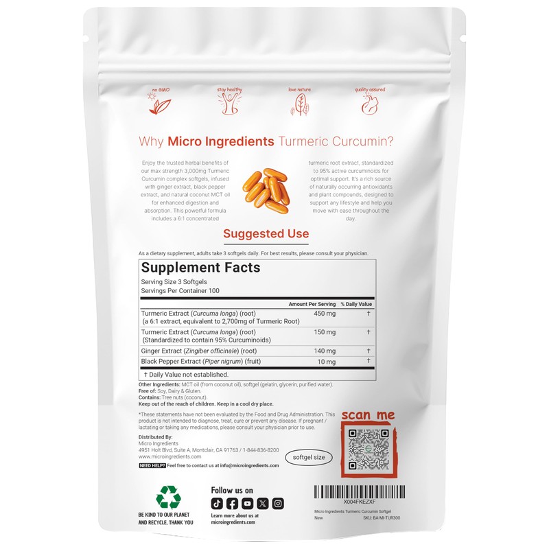 Turmeric Curcumin Supplement with Black Pepper & Ginger 3,000mg, 300
