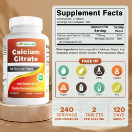 Best Naturals Calcium Citrate with Vitamin D-3 240 Tablets (240 Count (Pack of 1))
