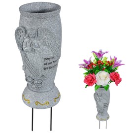 SIFOEL Graveyard Vase, Grave Vase with Ground Stakes, Angel Vases for Fresh/Artificial Flowers, Grave Flower Holder for Cemetery Gravestone (1, Angel)