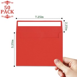 50 Packs A7 Red Envelopes,5x7 Envelopes for Invitations,5x7 Envelopes,Printable invitation envelope,Photos, postcards, greeting cards, mailings, Wedding Self-sealing Envelopes (red)
