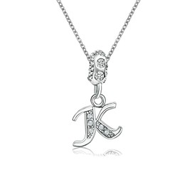 KunBead Jewelry 18 inch Letter K Initial Crystal Alphabet Name Heart Charm Pendant Necklace