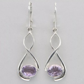 Amber America Facetted Oval Purple AMETHYST Leverback Swirl Earrings 925 STERLING SILVER #37e