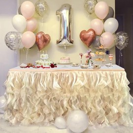 Falda de Mesa de Malla de Organza de Lujo con Drapeado Flotante Romántico - Perfecta para Despedidas de Soltera, Cumpleaños y Bodas - Decoración de Flujo Elegante para una Maravillosa Mesa Principal