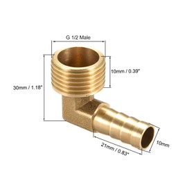 sourcing map Brass Hose Connector 90 Degree Angle 10mm Barbed Wire to G1/2 Pipe Adapter Connector Pack of 2