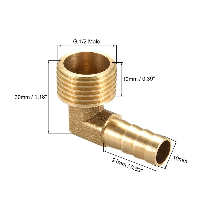 sourcing map Brass Hose Connector 90 Degree Angle 10mm Barbed