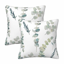 Orythyra Green Leaf Watercolor Throw Pillow Covers 18 x 18 Inch Set of 2 Eucalyptus Greenery Botanical Foliage Branch Twig Square Pillowcases with Zipper Pillow Cases Decorative Home Couch Sofa Bed