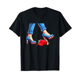 Kamala Harris High Heels Stepping On Red MAGA Hat Funny Vote T-Shirt