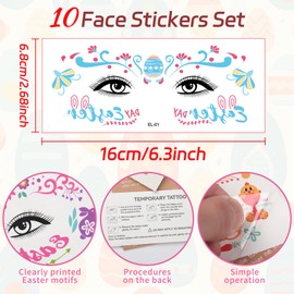 Easter Face Stickers - 10pcs Easter Temporary Tattoos for Kids, Adults, and Parties, Festive Face Painting Stickers for Easter Sunday, Egg Hunts, and Spring Celebrations