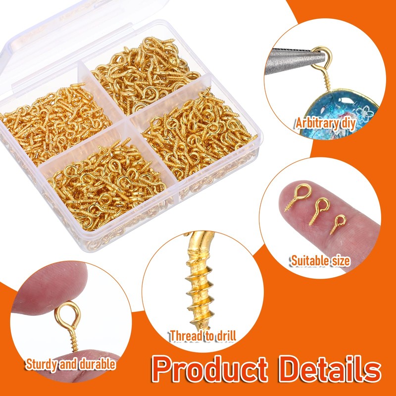 Pack of 600 Small Screw Hooks, Screw Eyelets, Eye Screw,