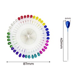 WedDecor 40pcs Pearl Head Sewing Pins – Long Straight Multicoloured Pins for Flowers, Wedding, Quilting, Dressmaking, Knitting & DIY Crafts