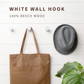 NAUMOO Wooden White Wall Hooks - Pack of 4 - Wall Mounted Decorative Hook - Modern Farmhouse Wood Pegs for Hanging Hat, Coat, Robe - Purse and Backpack Hanger for Entryway