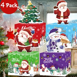 Meiidoshine 4 Pack Christmas Money Boxes for Cash Gift Pull, Surprise Money Holder Cash Gift for Kids Adults, DIY Fun Cash Box for Women Men Girls Boys Mom Dad Friends, Include 100Pcs Transparent Bags