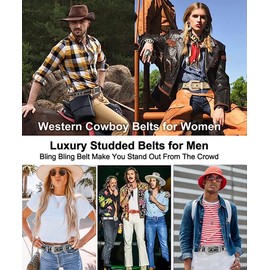 VXRXAL Men Women Rhinestone Belt Western Bling Studded Design Leather Diamond Fashion Belt for Jeans designer luxury hip hop cowboy belt