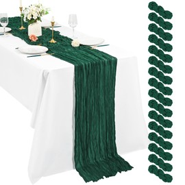 16 Pack Cheesecloth Table Runner 13Ft Boho Gauze Table Runner 35×157 Inch Rustic Romantic Long Table Runner for Wedding Party Bridal Shower Thanksgiving Christmas Decoration(Emerald Green)
