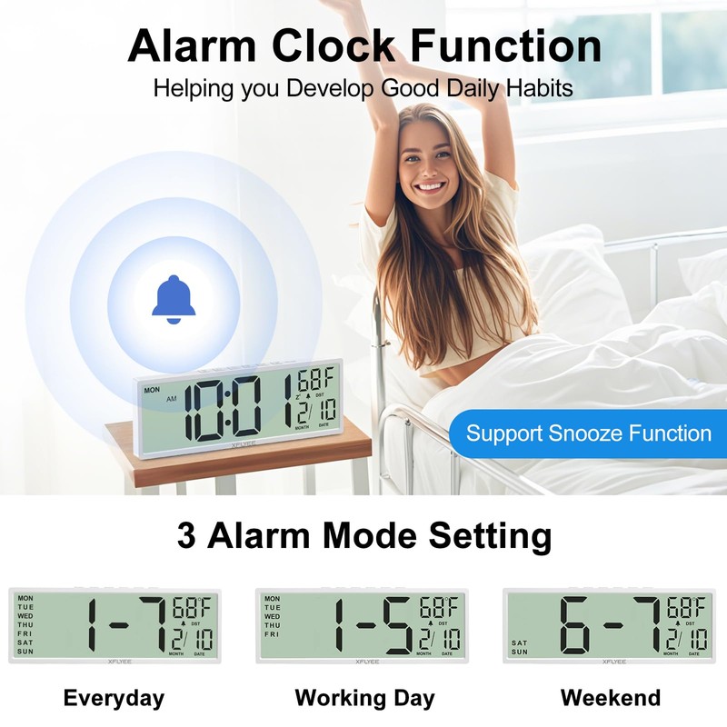 Xflyee 14.5'' Large Digital Wall Clock Battery Operated with Jumbo