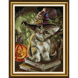 Setoda Counted Cross Stitch Kit DMC Embroidery Thread Figure Pattern,14CT Unprinted Pattern Embroidery Kits (Counted Kits,Cat Magician 14CT 9.8×12.6(inch))