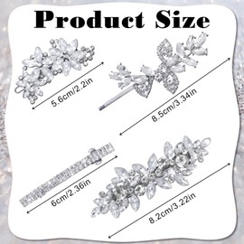 4 Pcs Rhinestone Hair Clips, Sparkly Silver Bridal Hair Accessories for Women, Crystal Flower Hairs Barrettes & Hairpins for Wedding, Prom, Special Occasion (Silver)