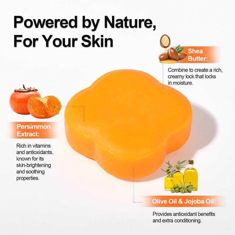 YAFUSIPE Persimmon Soap Bar for Body Odor Control, 7.06OZ/200G Natural