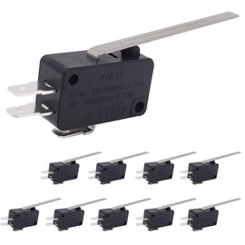 HiSport Micro Limit Switch V-153-1C25 - Compatible with Arduino, Momentary Long Straight Hinge Lever Arm SPDT Snap Action Type 10 PCS