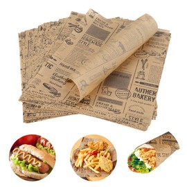 XiYee Deli Paper Sheets, 25 x 25 cm, Sandwich Wrap Paper, Disposable Greaseproof Paper Sheets, Food Basket Liner for French Fries, Burgers, Cakes (A)
