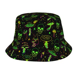 Bright Mushrooms and Skulls Bucket Hats Fashion Colorful Fisherman's Hat for Man Women Outdoor Sun Cap for Summer Travel Fishing