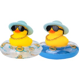 MuMyer Car Rubber Duck 2Pcs Duck Car Dashboard Decorations Yellow Duck Car Ornaments for Car Dashboard Decoration Accessories with Mini Swim Ring Sun Hat Necklace and Sunglasses