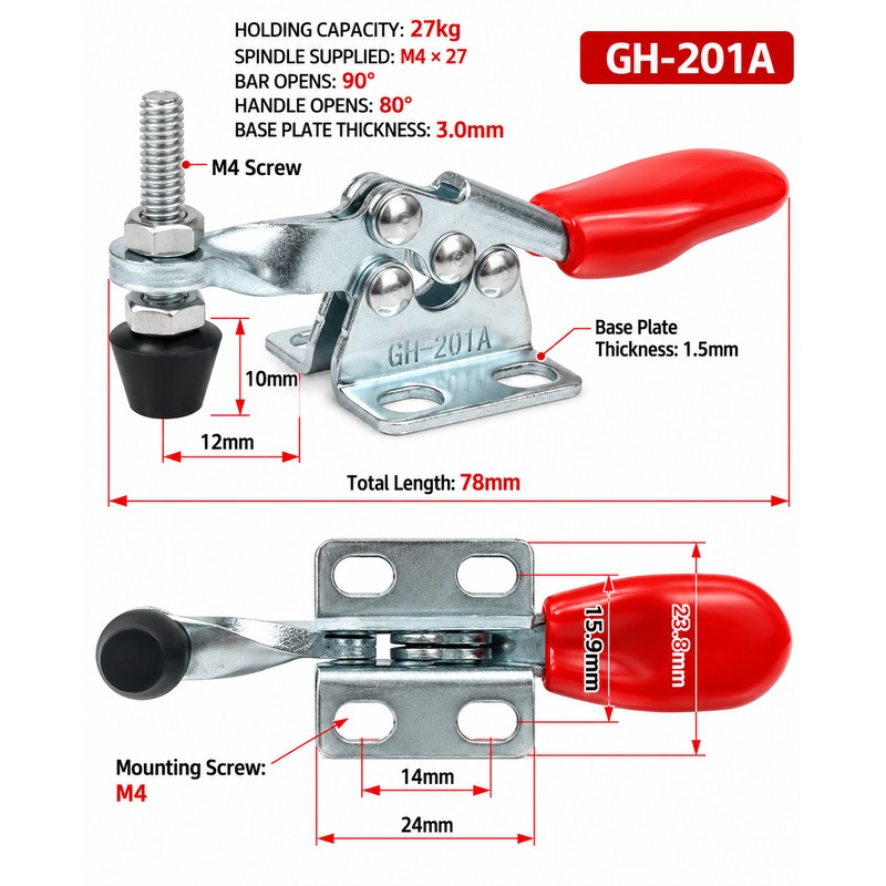 GH-201A Horizontal Toggle Clamps for Woodworking – U-Shaped Bar Quick-Release