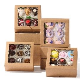 JCXGRVC 6x6x2.5Inches Chocolate Strawberries Boxes Charcuterie Boxes Cake Boxes Bakery Boxes with Full Window Cookies Boxes Cakesickle Truffle Treat Box for Christmas Valentine's