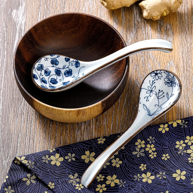 Ceramic Asian Soup Spoons, Easy to Hold, Long Handle Perfect